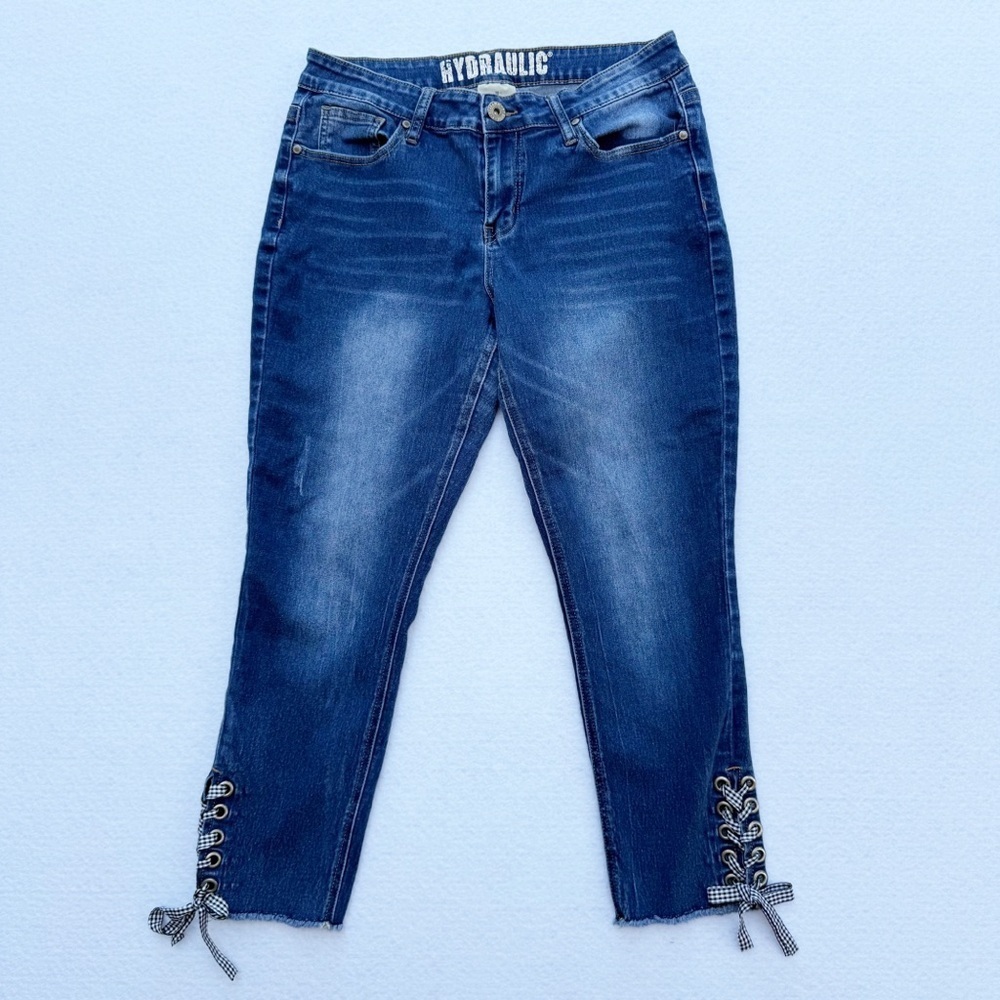 Hydraulic Lace-Up Hem Skinny Jeans Women’s Size 10 Blue Denim - Picture 12 of 12